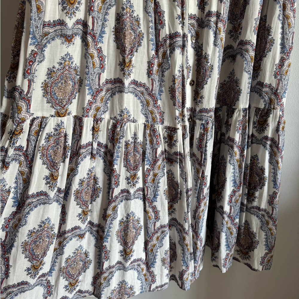H&M Cream & Floral Paisley Print Boho Festival Long Tiered Flowy Maxi Skirt Sz 6 - Picture 6 of 9
